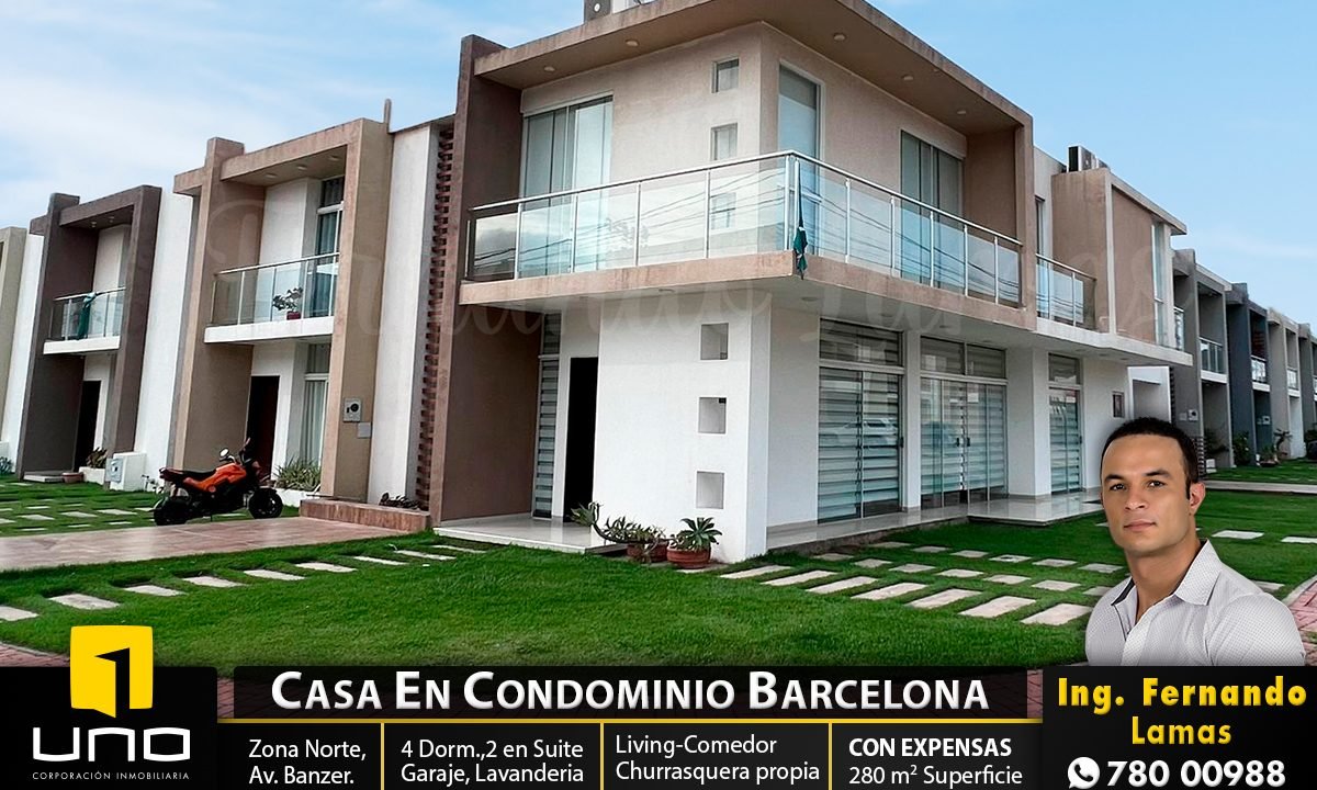 Alquiler casa condominio Barcelona, 4 dormitorios, zona norte, avenida banzer, santa cruz (1)