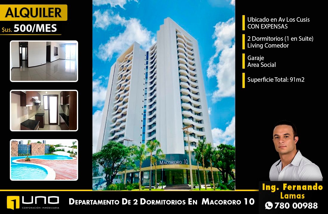 Departamento de 2 Dormitorios en Alquiler en Macororo 10, Avenida Los Cuisis, Zona Norte, Santa Cruz, Bolivia (1)